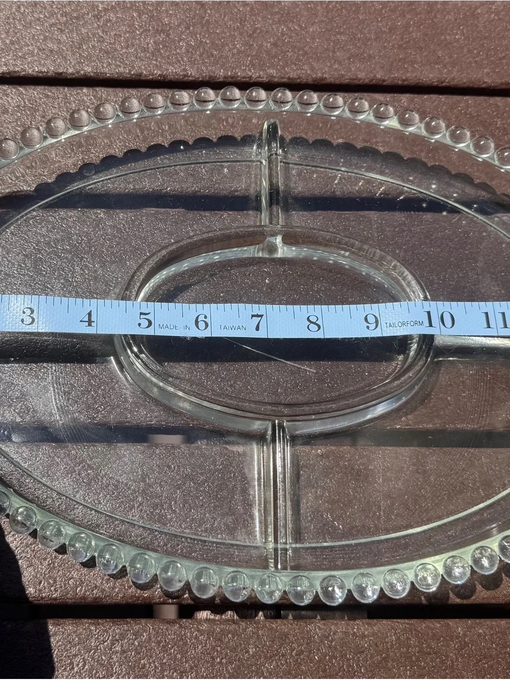 Imperial Glass Candlewick - Clear Glass Divided Serving Tray with Beaded Edge